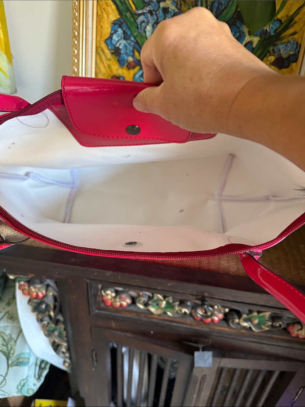 Longchamp Le Pliage Patent Tote Bag in Bright Pink - Picture 5 of 7